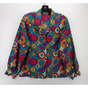 VINTAGE Top 8 Red Alice Petite Button Up Shirt 90s Abstract Colorful